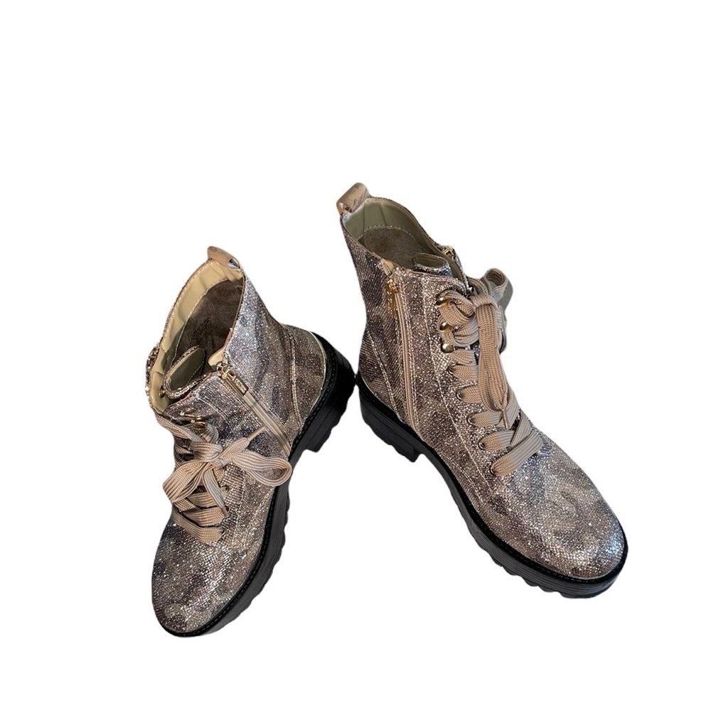Guess Fearne Lug Sole Glitter Gold combat Boots. Size 9 1/2. - NWOT - Picture 11 of 16